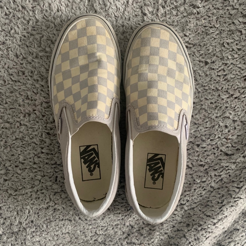 Light blue/gray checkered vans